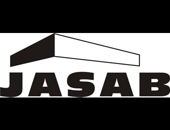JASAB logo featuring a stylized roof design above bold black text